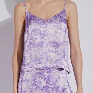 Ganni Satin Top in Violet Tulip Floral Print